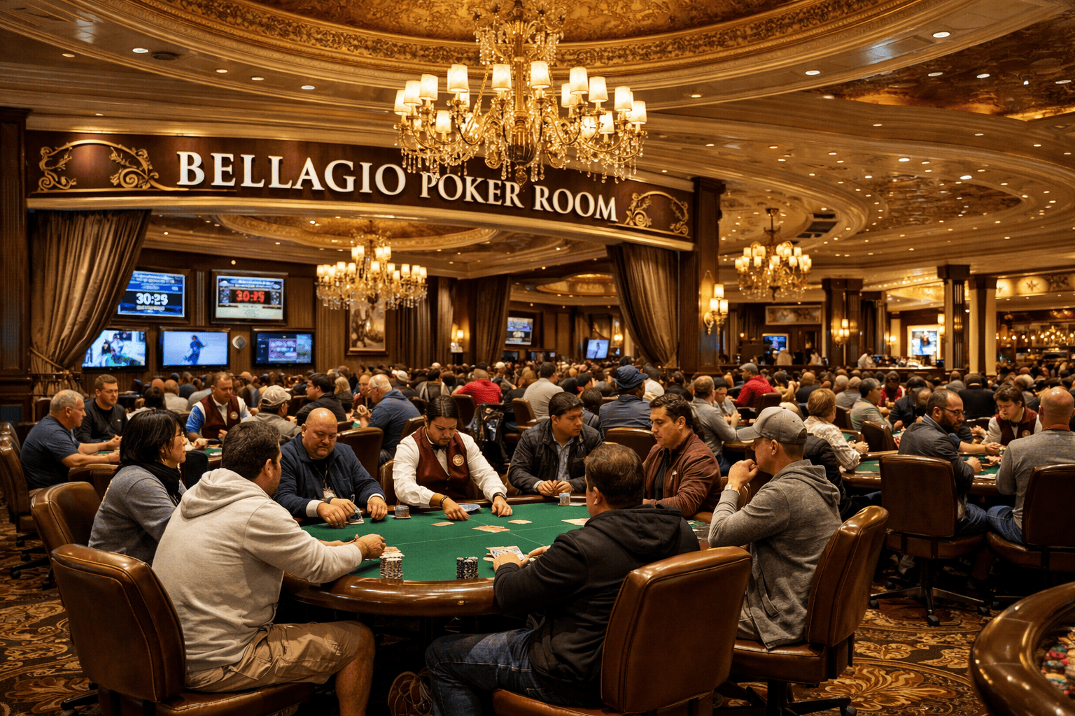 L&rsquo;ambiance unique de la salle de poker Bellagio Poker Room aux USA
